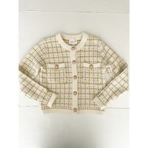 Line And Dot Alexa Sweater Cardigan Women XS Cream Gold Tweed Metallic Buttons